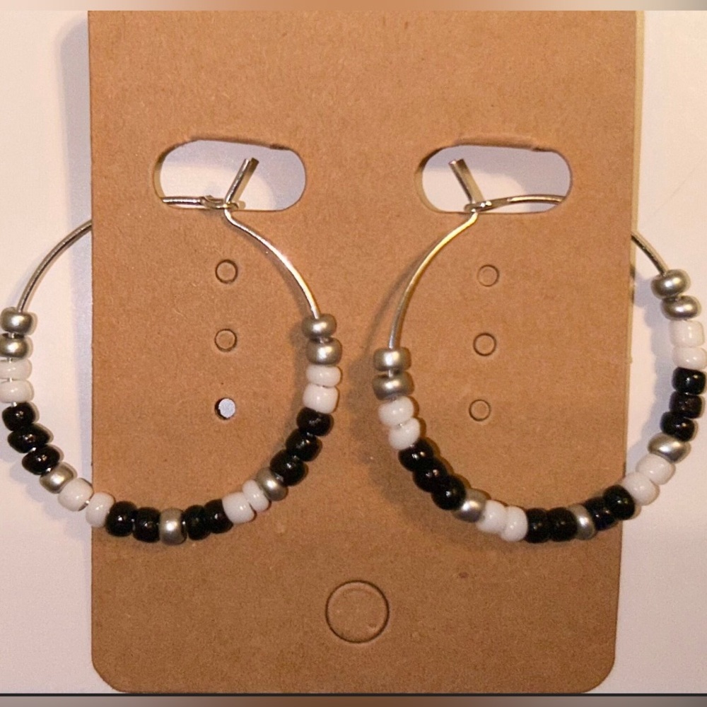 Mini Multicolored Beaded Black Hoop Earrings